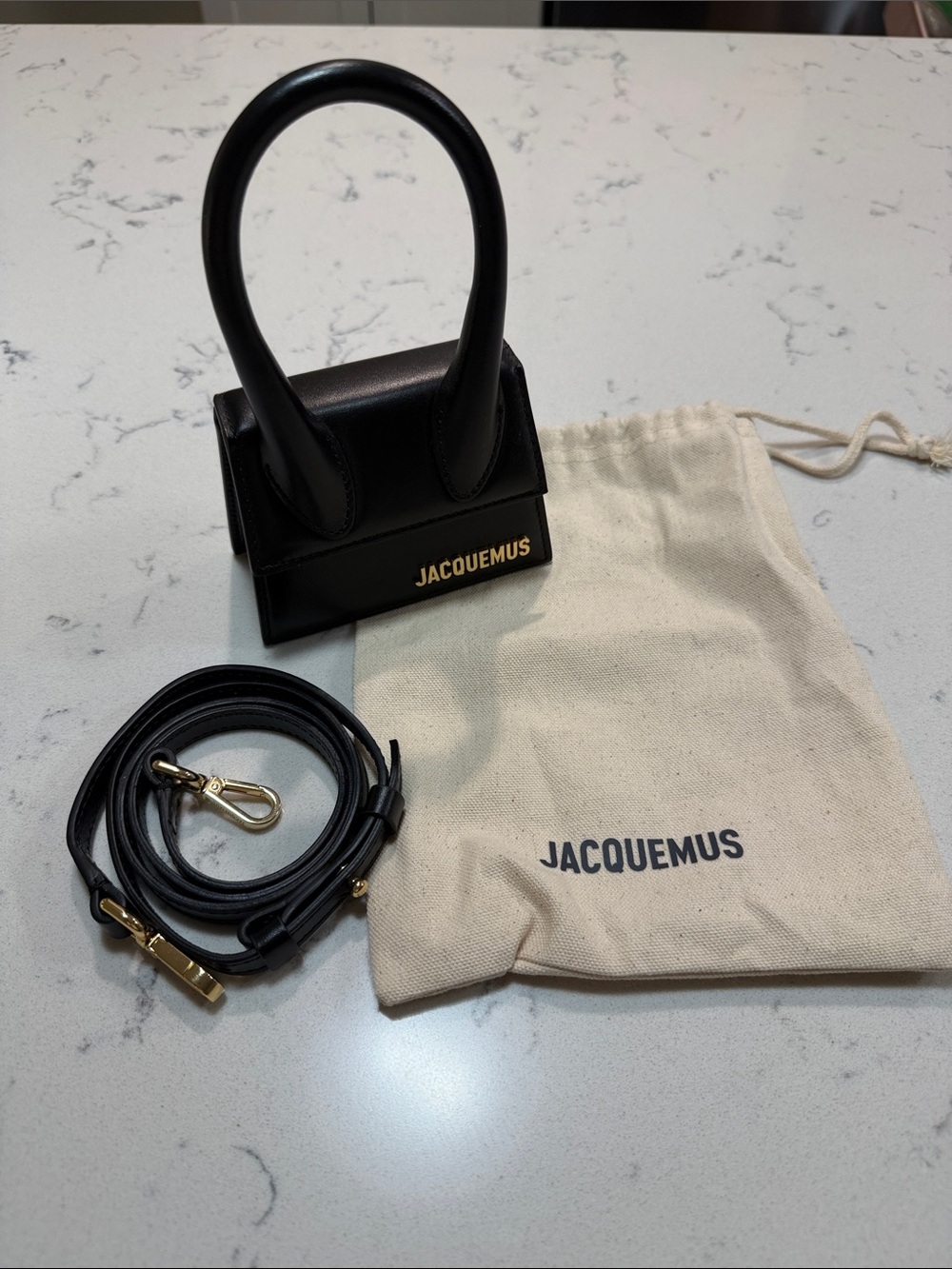 Jacquemus Black Mini Le Chiquito Tote with Gold Logo